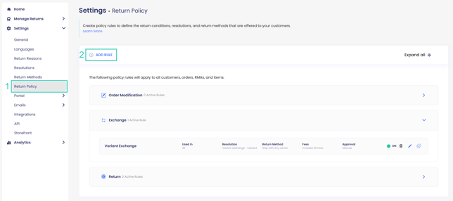 ADD RULE to create a new policy