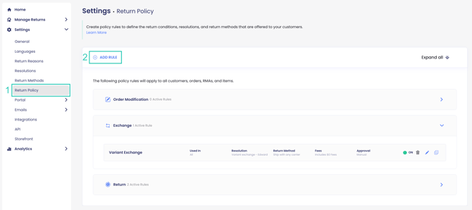 ADD RULE to create a new policy