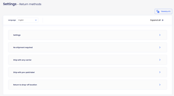 Account setup overview return method sections