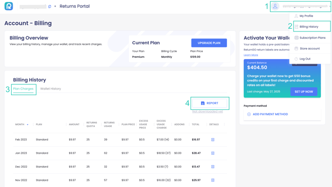 Billing menu REPORT