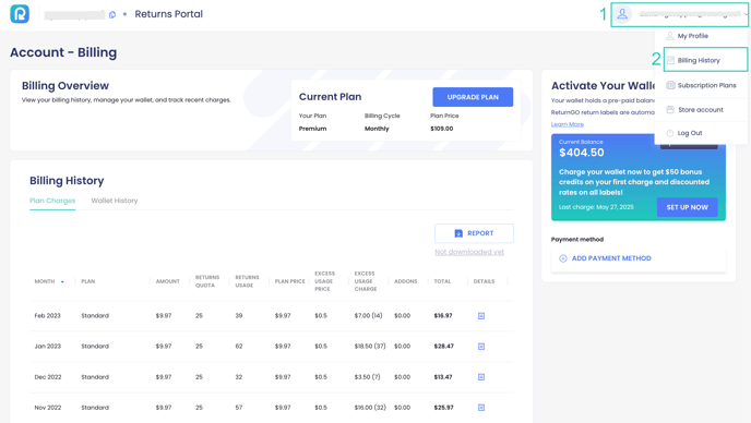 Billing menu wallet