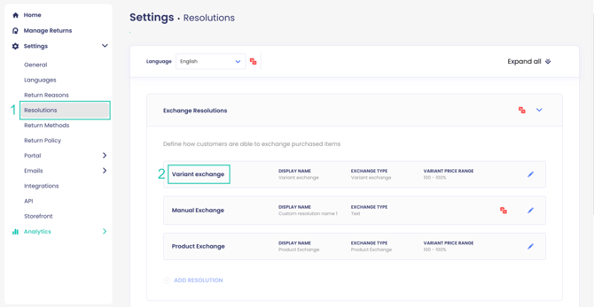 Configuring Variant Exchange Resolutions