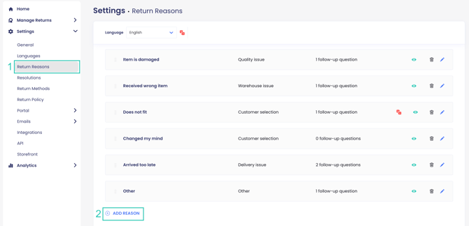 Creating and Editing Return Reasons