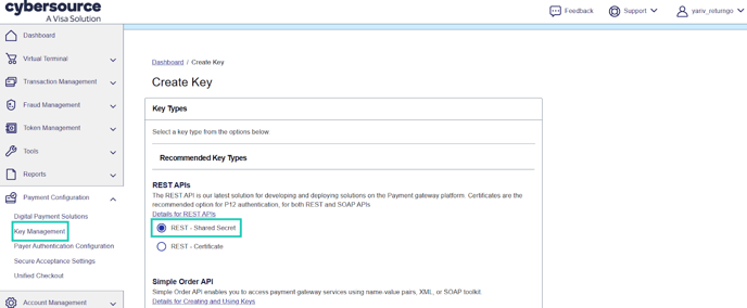 Cybersource API key