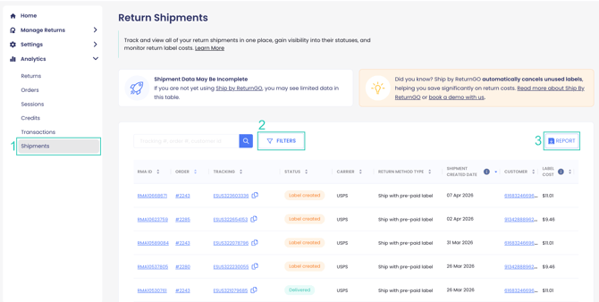 Download Shipments Reports