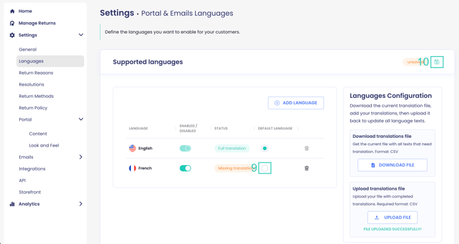 Enable language