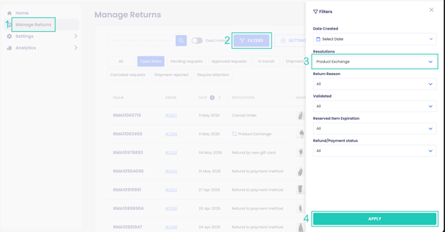 How Product Exchanges Appear on the RMA Page