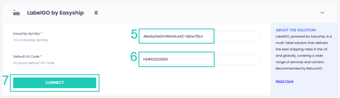 LabelGO Easyship crednetials