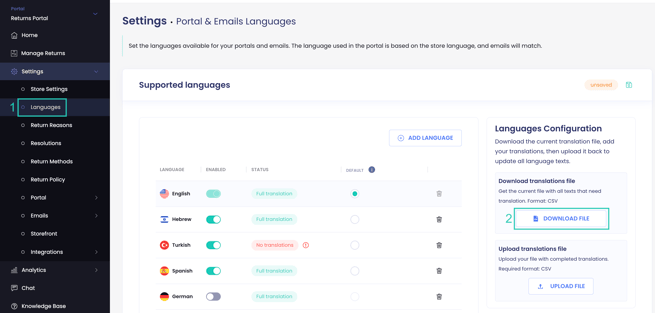 Language download csv