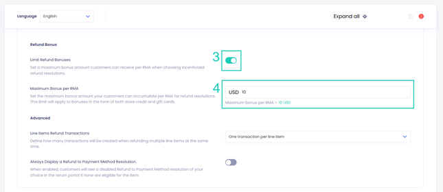 Limit Refund Bonuses toggle