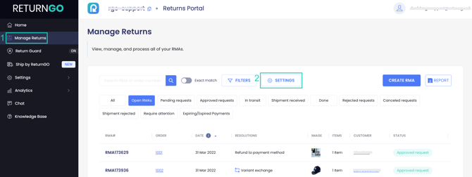 Manage Returns Filter by Date