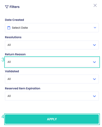 Manage Returns Reason Filter