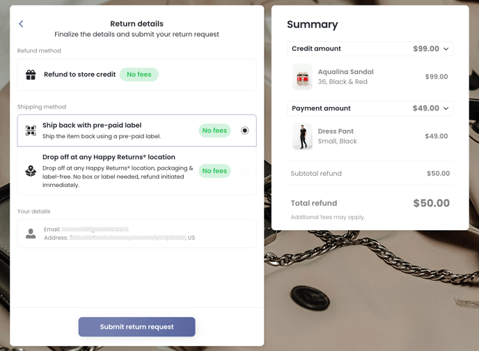 Product exchange return details