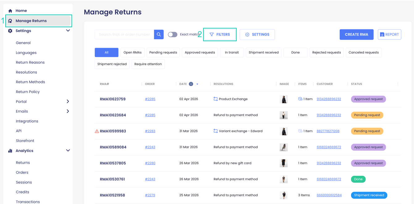 Required Return Example Managing Return Requests (New Version)
