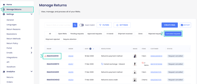 Reopen a Canceled Return Request