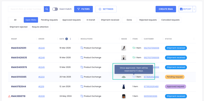 Reserve Items - Manage Returns