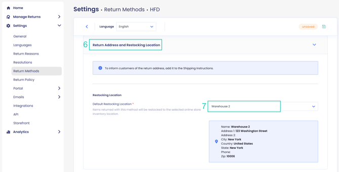 Return Address and Restocking Location HFD