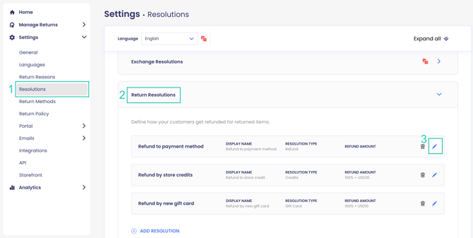 Return Resolutions section
