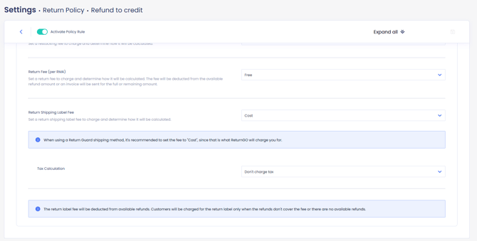 Return guard fee settings updated