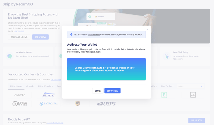 SBR Wallet pop up