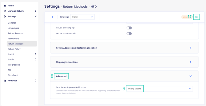 Send Return Shipment Notifications HFD