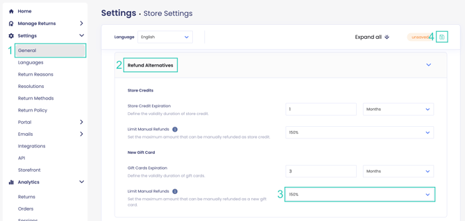 Setting the Refund Limit for Gift Cards