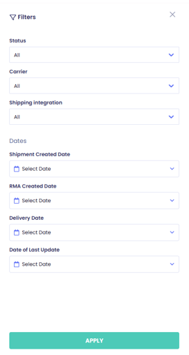 Shipments Filter New