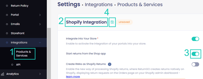 Shop app settings