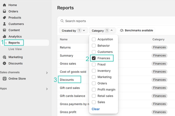 Shopify reporting discounts report