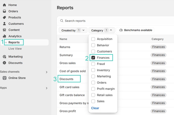 Shopify reporting discounts report