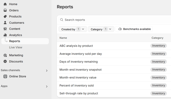 Shopify reporting inventory report 1