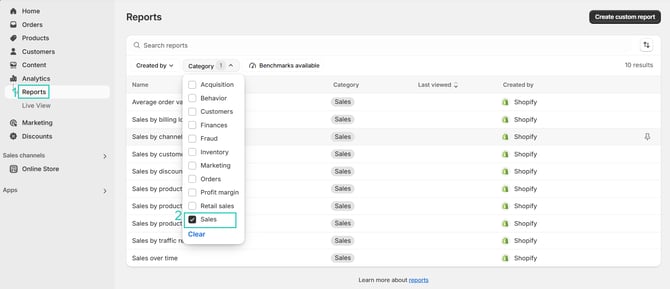 Shopify reporting sales report 1