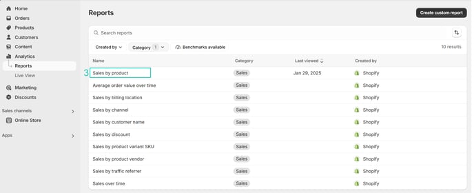 Shopify reporting sales report 2