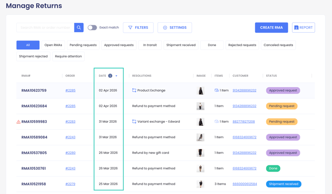 Sorting and Filtering Returns