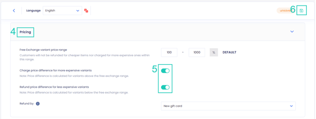 Toggle price difference 2-1