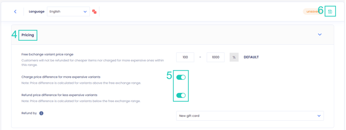 Toggle price difference 2