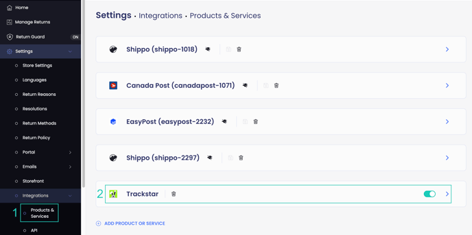 Trackstar menu page