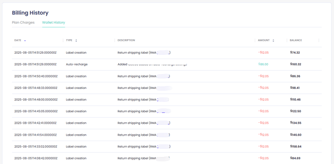 Wallet History Updated