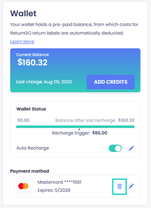 Wallet remove payment