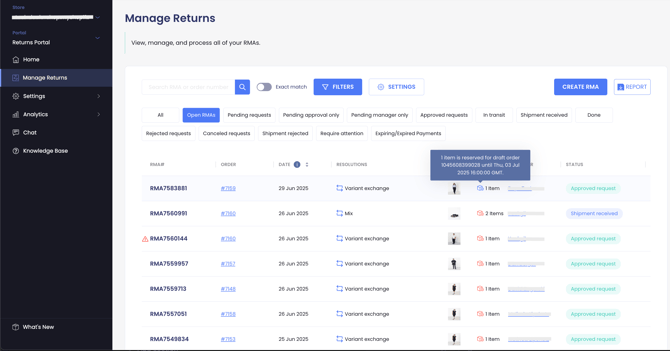 manage return item reservation icon