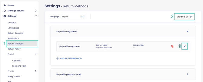 return method carrier notifications